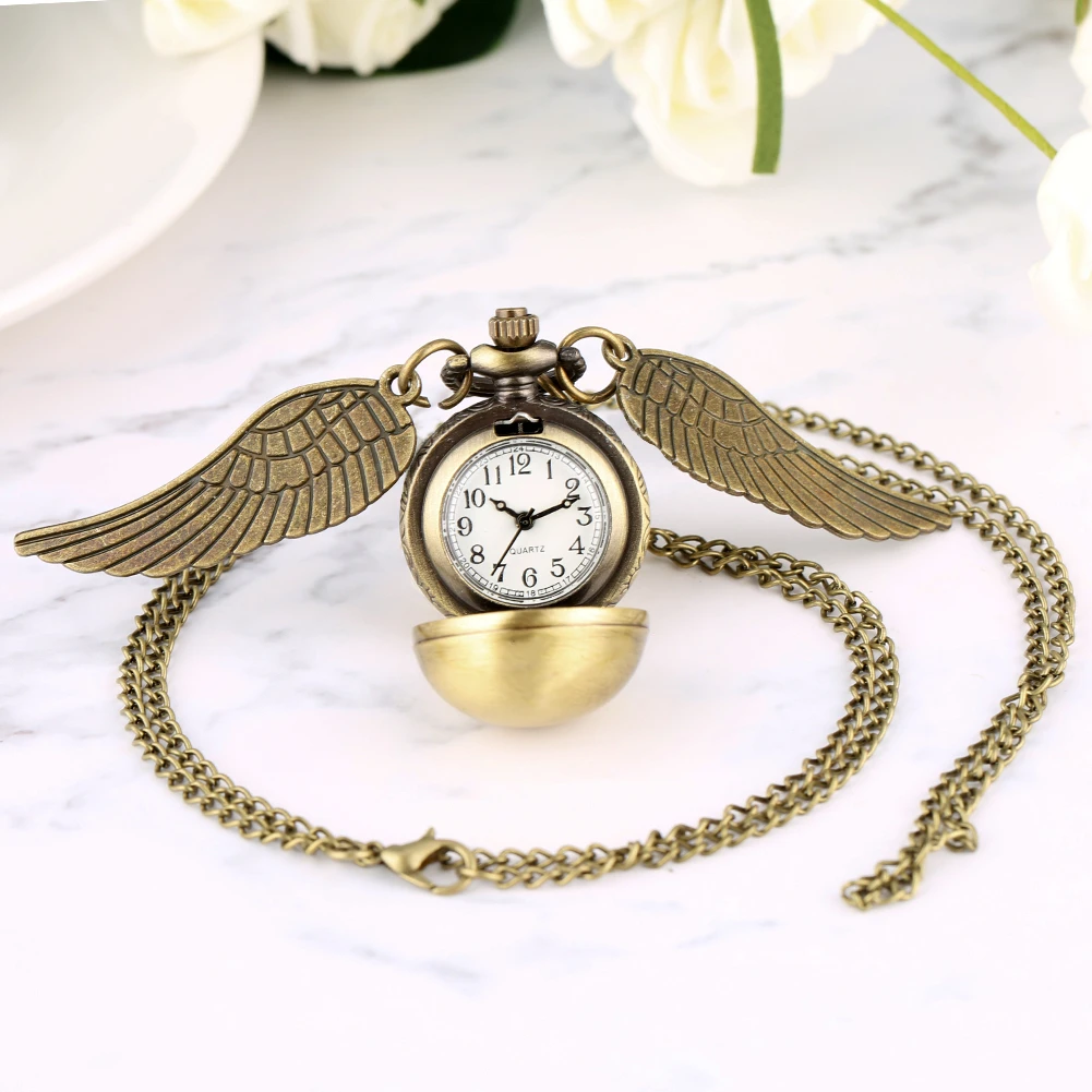 Bronze Quartz Pocket Watch Feather Wing Pendant Luxury Watches Vintage Fob Clock Chain Necklace Gift for Men Women Dropshipping
