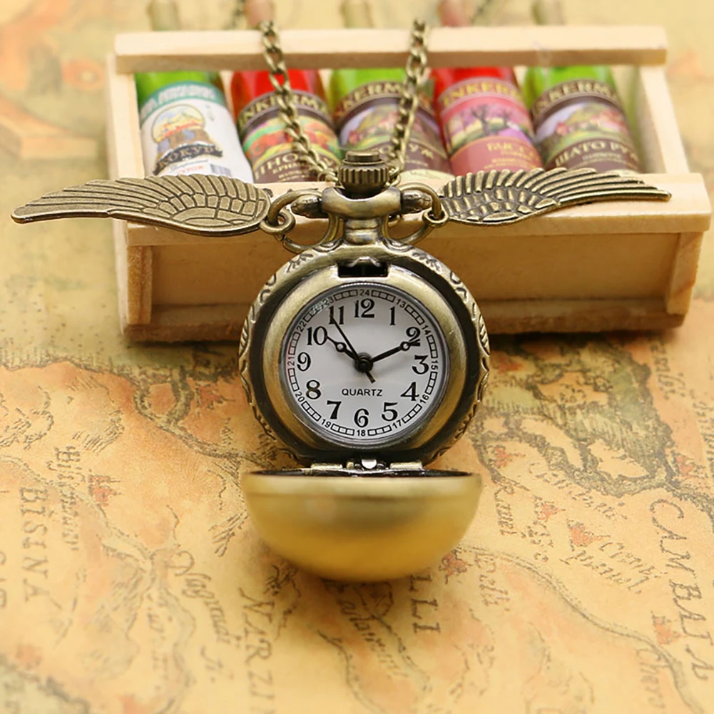 Bronze Quartz Pocket Watch Feather Wing Pendant Luxury Watches Vintage Fob Clock Chain Necklace Gift for Men Women Dropshipping