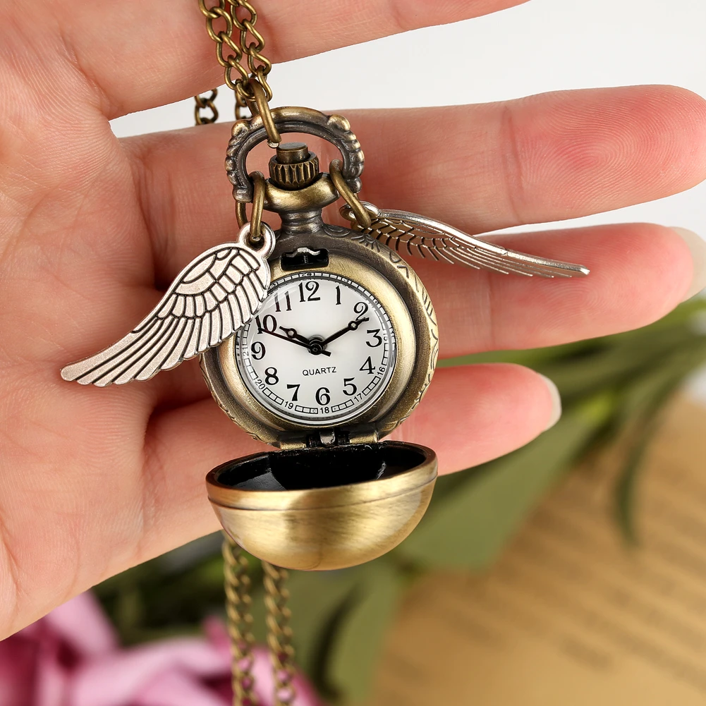 Bronze Quartz Pocket Watch Feather Wing Pendant Luxury Watches Vintage Fob Clock Chain Necklace Gift for Men Women Dropshipping