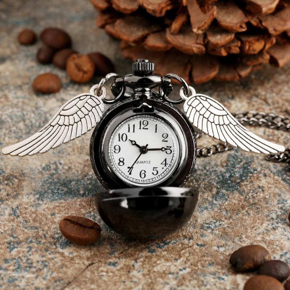 Bronze Quartz Pocket Watch Feather Wing Pendant Luxury Watches Vintage Fob Clock Chain Necklace Gift for Men Women Dropshipping