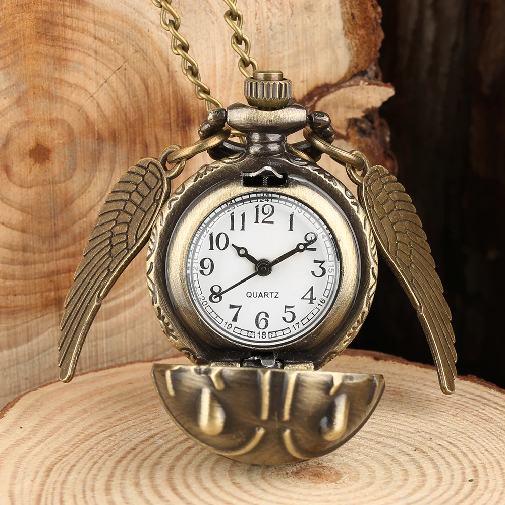 Bronze Quartz Pocket Watch Feather Wing Pendant Luxury Watches Vintage Fob Clock Chain Necklace Gift for Men Women Dropshipping