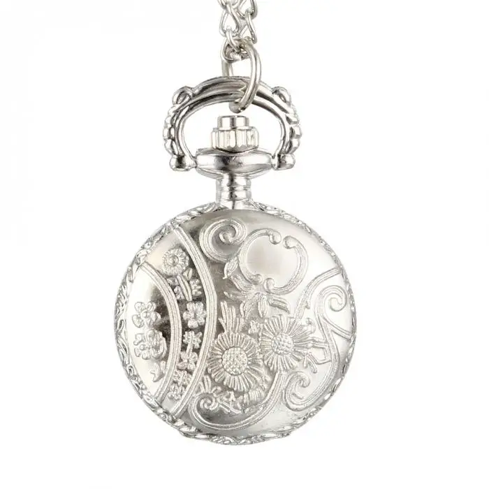 Fashion Vintage Women Quartz Pocket Watch Alloy Hollow Out Flowers Lady Girl Sweater Chain Necklace Pendant Clock Gifts
