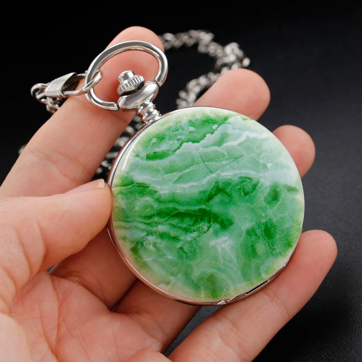 Antique Green Jade Mechanical Pocket Watch Classic Vintage Pendant Watch Men's Women's Necklace Jewelry Birthday Gift relógio