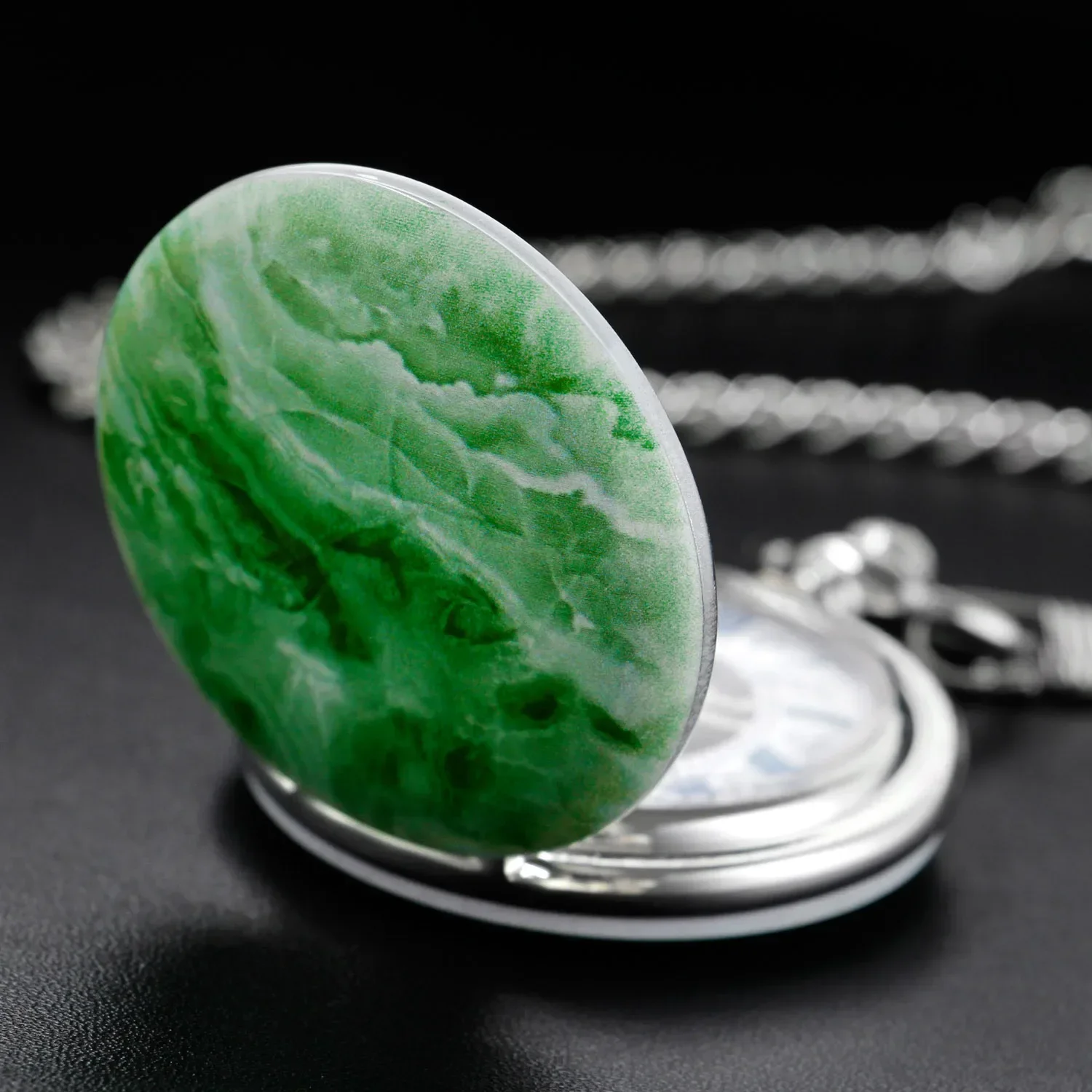 Antique Green Jade Mechanical Pocket Watch Classic Vintage Pendant Watch Men's Women's Necklace Jewelry Birthday Gift relógio