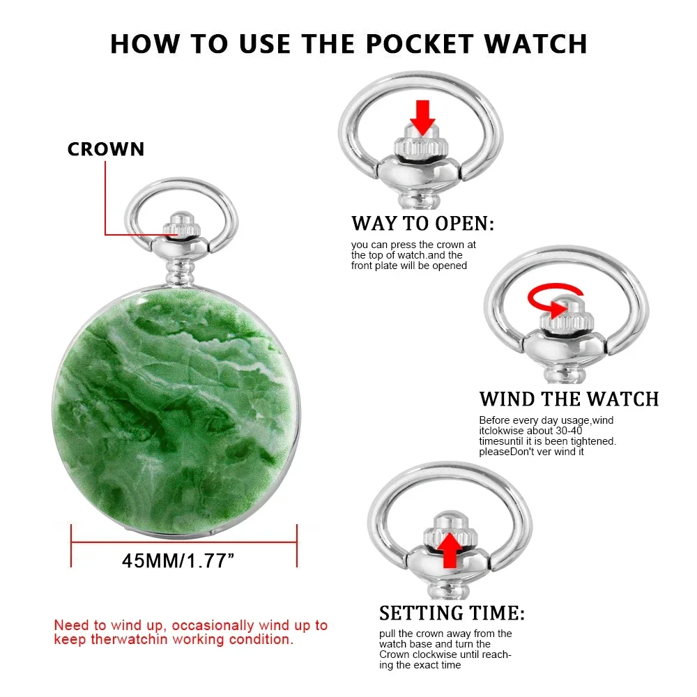 Antique Green Jade Mechanical Pocket Watch Classic Vintage Pendant Watch Men's Women's Necklace Jewelry Birthday Gift relógio