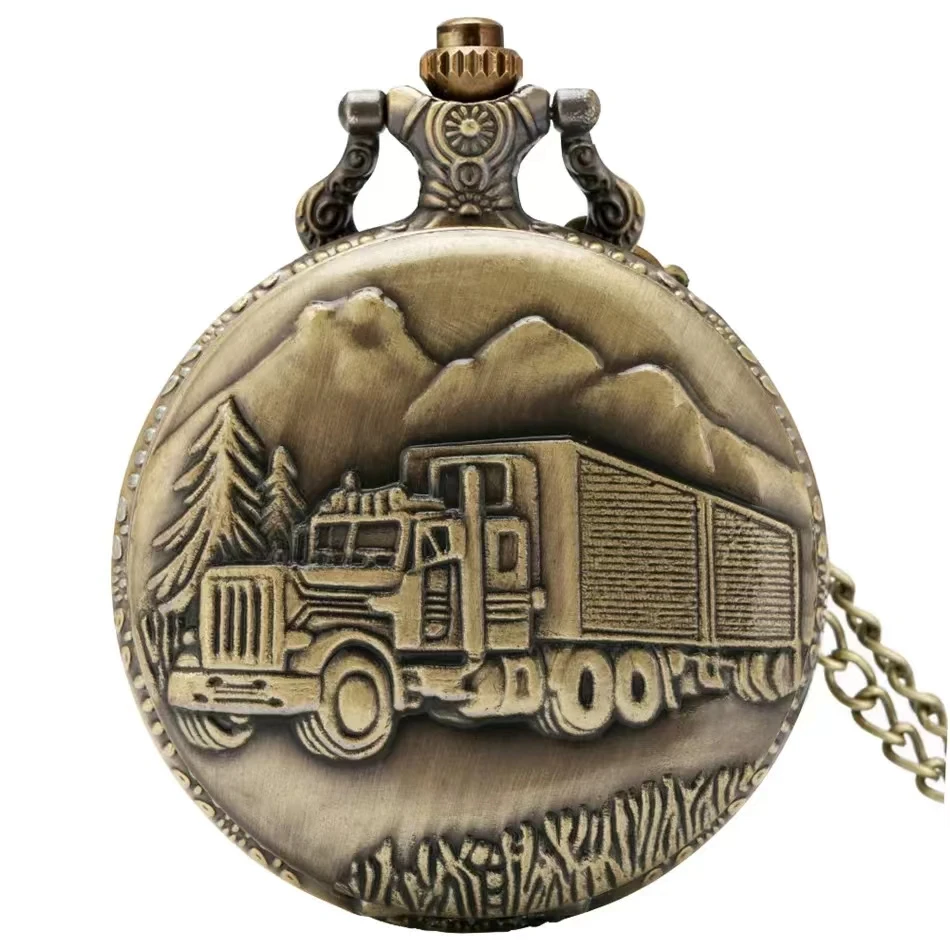 Vintage Bronze Classic Car Design Quartz Pocket Watch Men's Souvenir Gift Collection