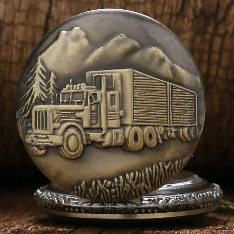 Vintage Bronze Classic Car Design Quartz Pocket Watch Men's Souvenir Gift Collection
