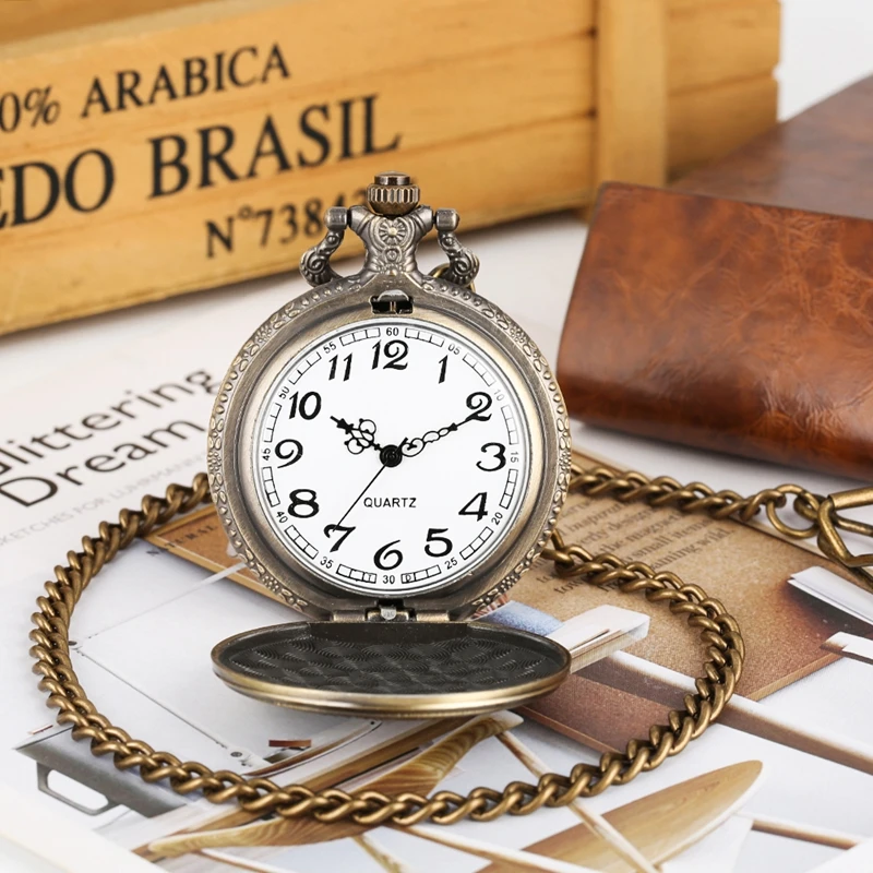 Retro Bronze Statue of Liberty Coin Pattern Collectible Quartz Pocket Watch Gift for Male Women Chronograph Hombre Relojes