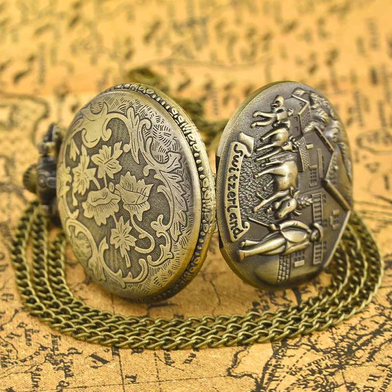 Vintage Bronze Clamshell Country Style Necklace Quartz Pocket Watch Gift Universal Male And Female Students