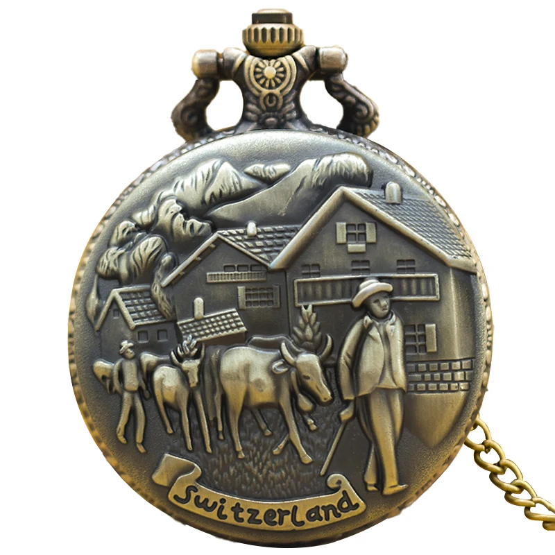 Vintage Bronze Clamshell Country Style Necklace Quartz Pocket Watch Gift Universal Male And Female Students