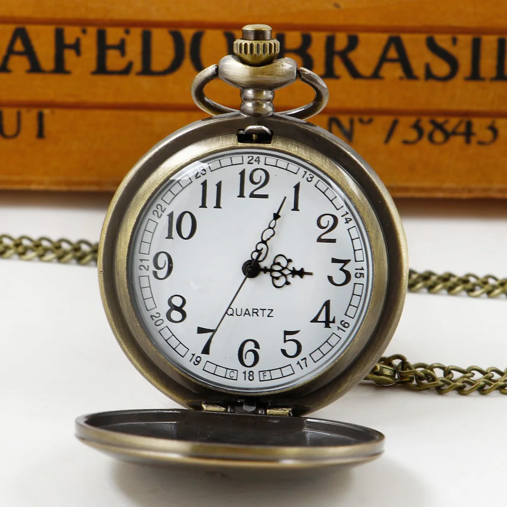 Exquisite Carved Quartz Pocket Watch Necklace Pendant Gifts For Women Man with Fob Chain