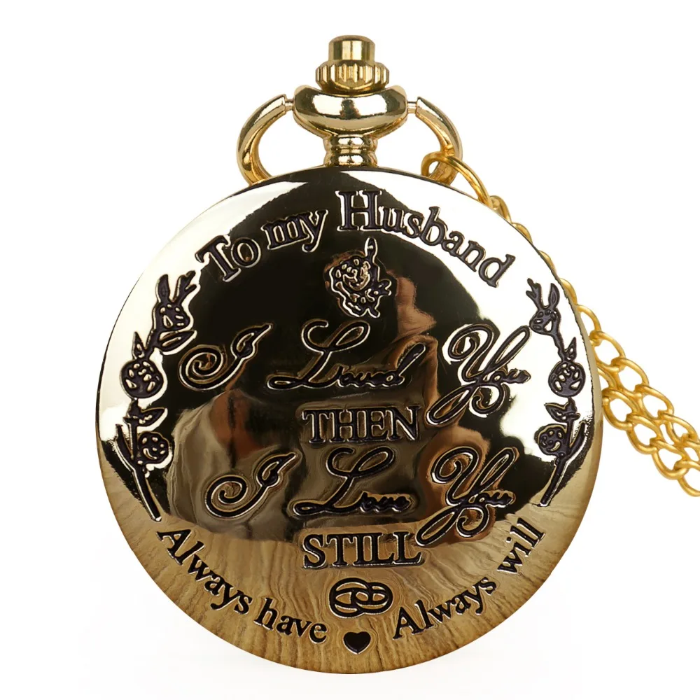 Best Gift "To My Husband"Creative Lettering Quartz Pocket Watches Vintage FOB Chain Pocket Watch Best Gifts for Lover Husband