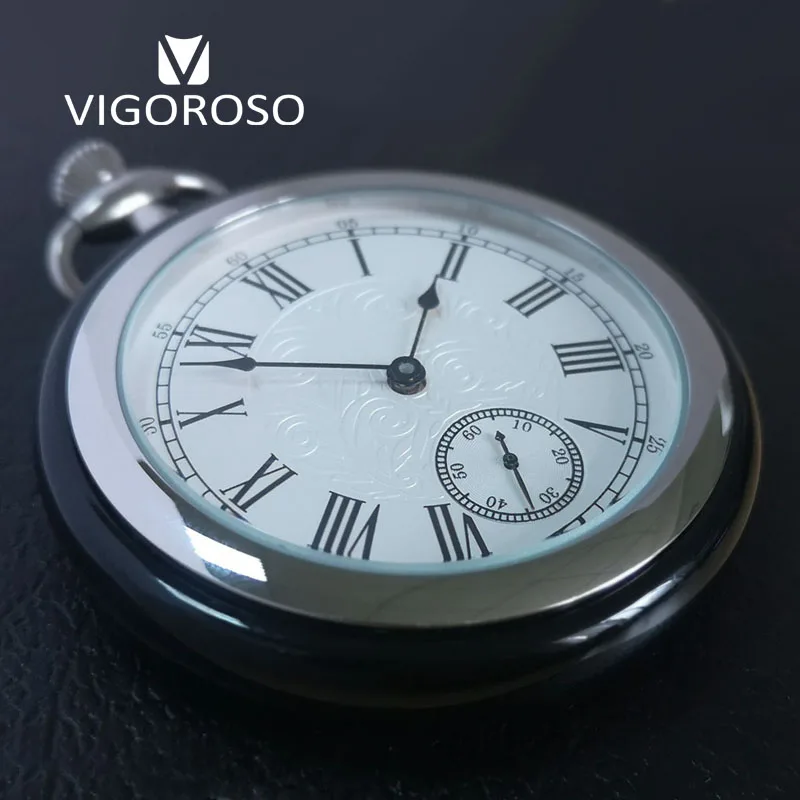 VIGOROSO Luxury Mechanical Pocket Watch High Quality Jade & Stainless Steel Case Vintage Fob Chain Watch Mens Womens Gifts