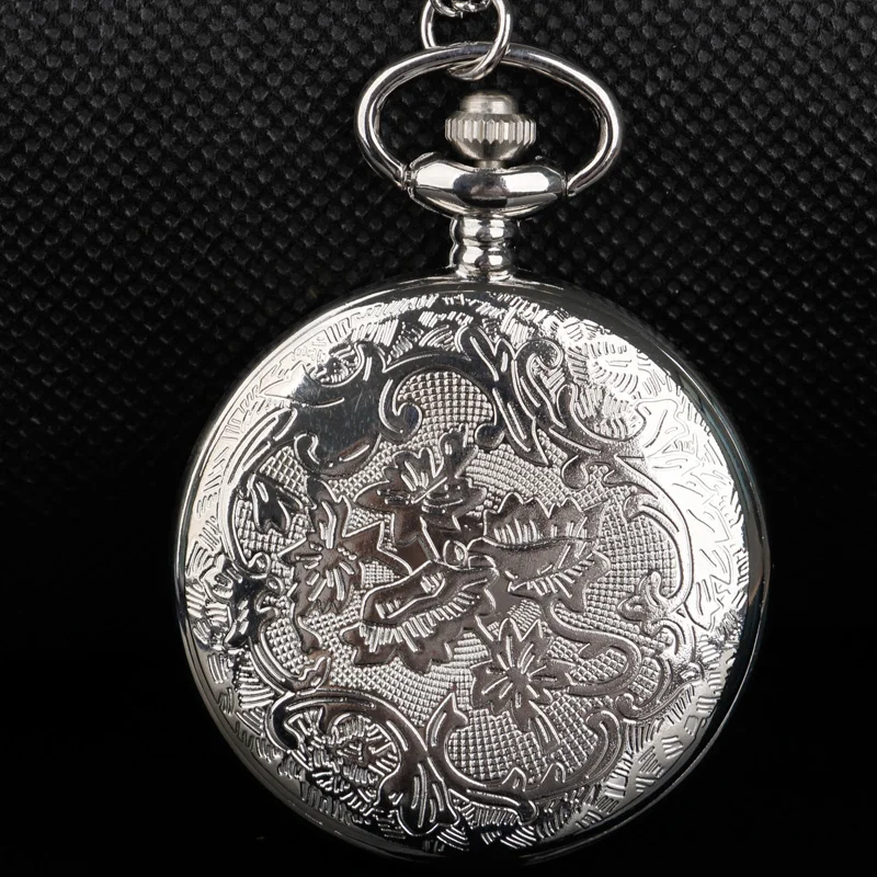 Steampunk Steel Vintage Hollow Black Gear Hollow Quartz Pocket Watch Necklace Pendant Clock Chain Men's Women's CF1036