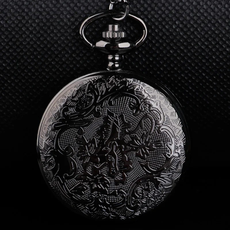 Steampunk Steel Vintage Hollow Black Gear Hollow Quartz Pocket Watch Necklace Pendant Clock Chain Men's Women's CF1036