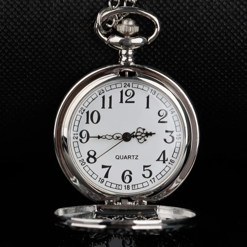 Steampunk Steel Vintage Hollow Black Gear Hollow Quartz Pocket Watch Necklace Pendant Clock Chain Men's Women's CF1036