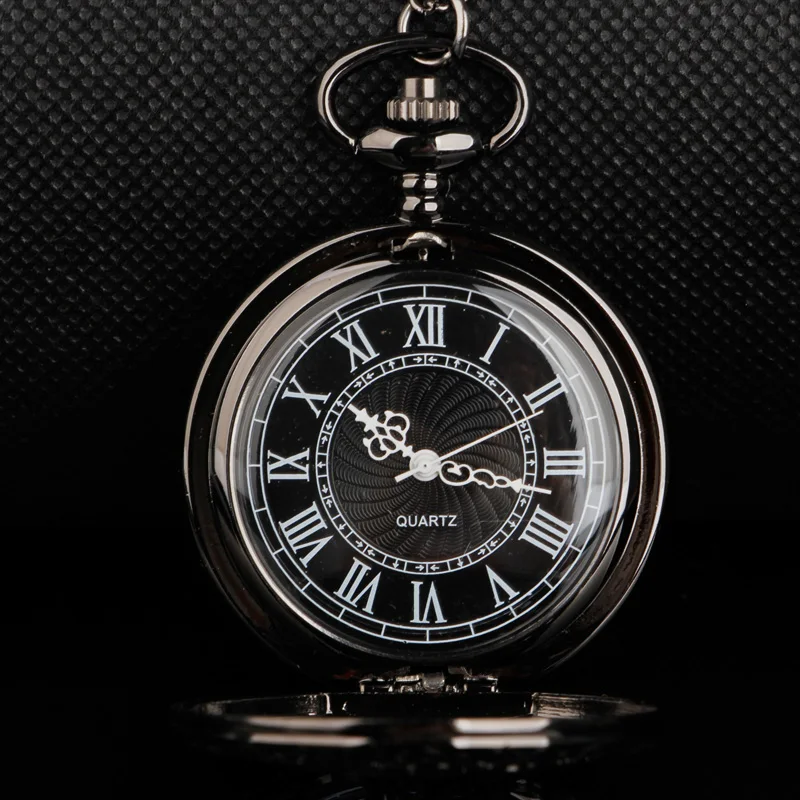 Steampunk Steel Vintage Hollow Black Gear Hollow Quartz Pocket Watch Necklace Pendant Clock Chain Men's Women's CF1036