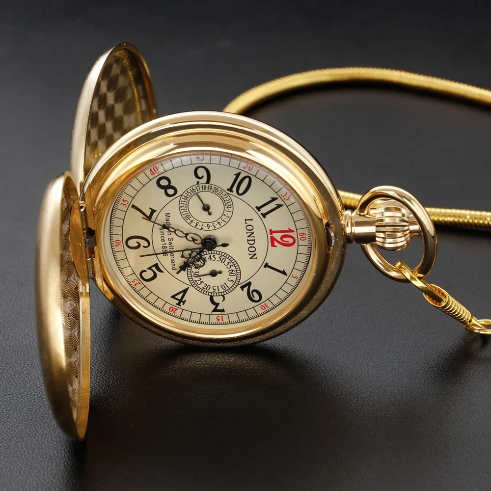 Gold Copper Steam Manual Mechanical Men's Pocket Watch Gift Antique Steampunk Fpb Chain Pendant Timepiece