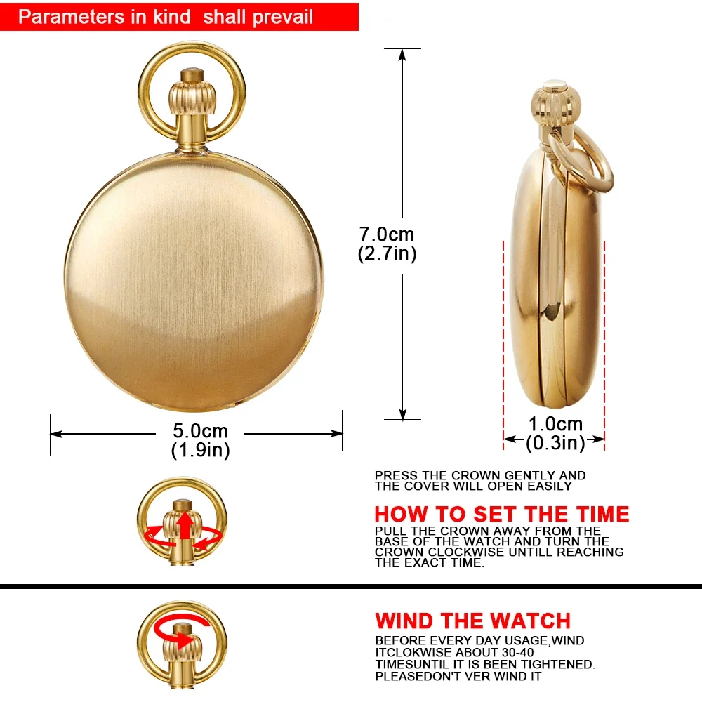 Gold Copper Steam Manual Mechanical Men's Pocket Watch Gift Antique Steampunk Fpb Chain Pendant Timepiece