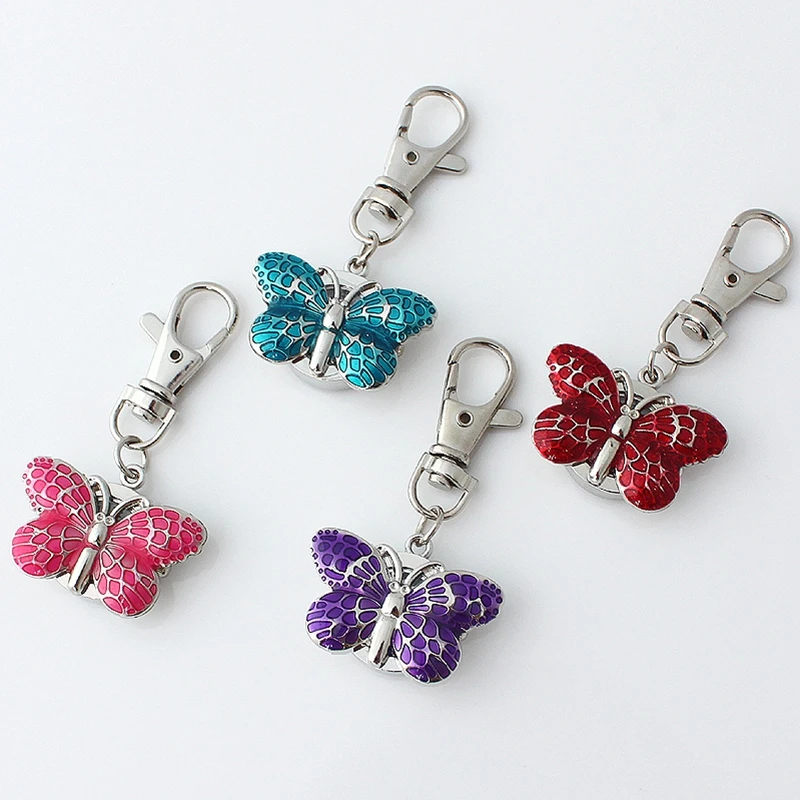 Mini Metal Clip Watch Fashion Cute Lovely Crystal Butterfly Quartz Watch Key Ring Chain Watches GL36K with Gift Bag
