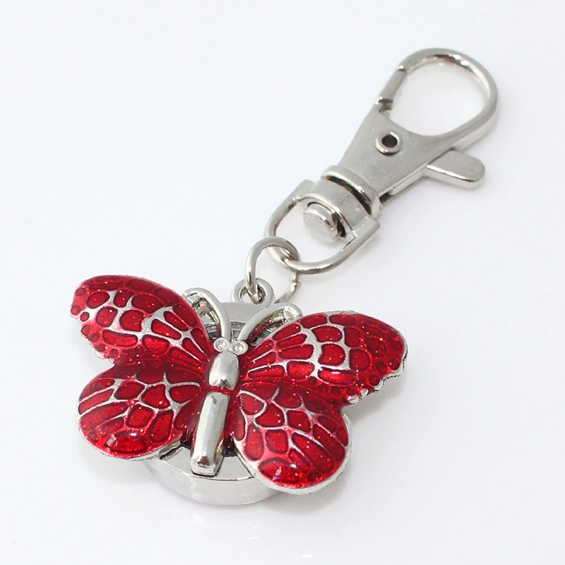 Mini Metal Clip Watch Fashion Cute Lovely Crystal Butterfly Quartz Watch Key Ring Chain Watches GL36K with Gift Bag