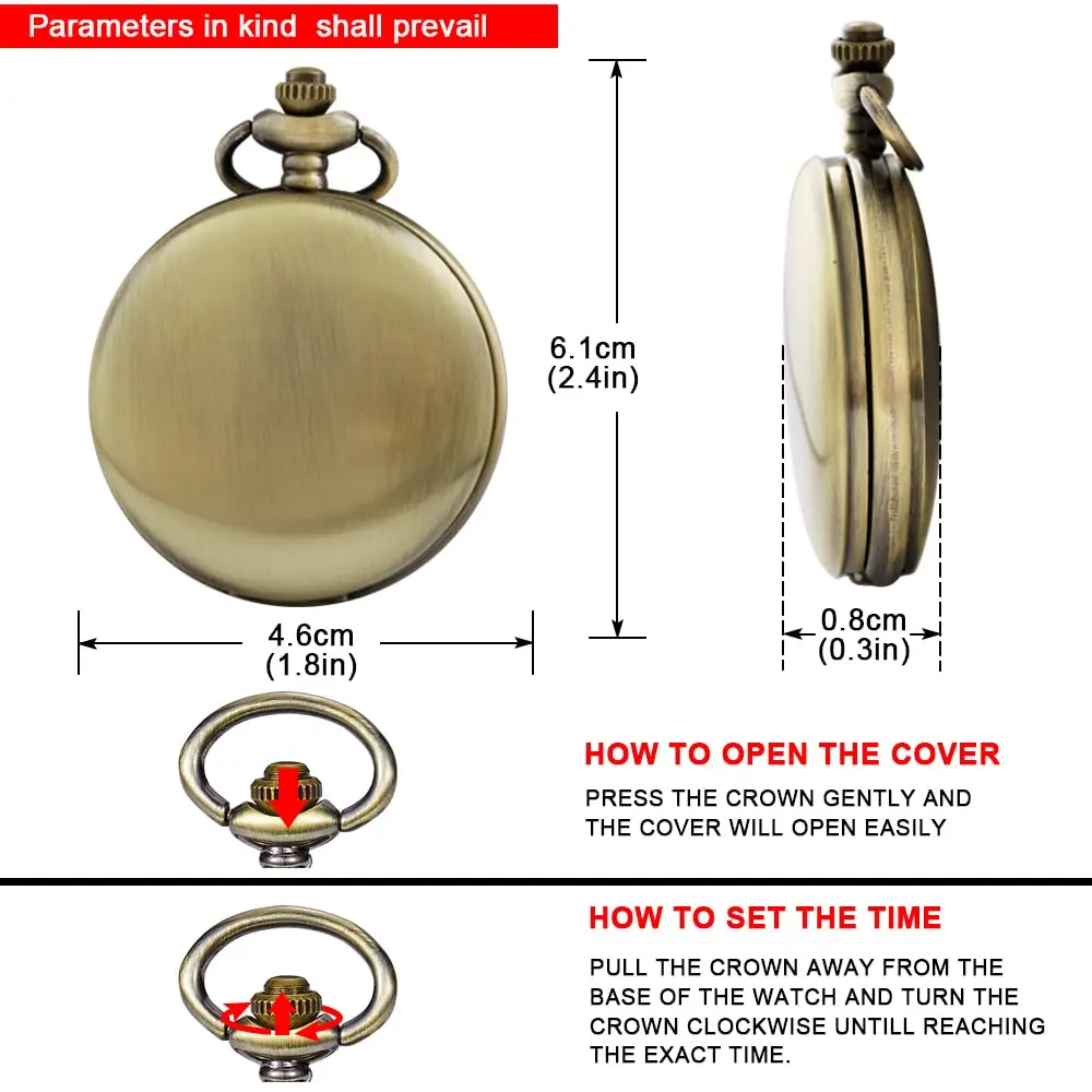 Bronze Vintage Pocket Watch with Chain Smooth Steel Roman Numerals Men's Pocket Watches Pendant