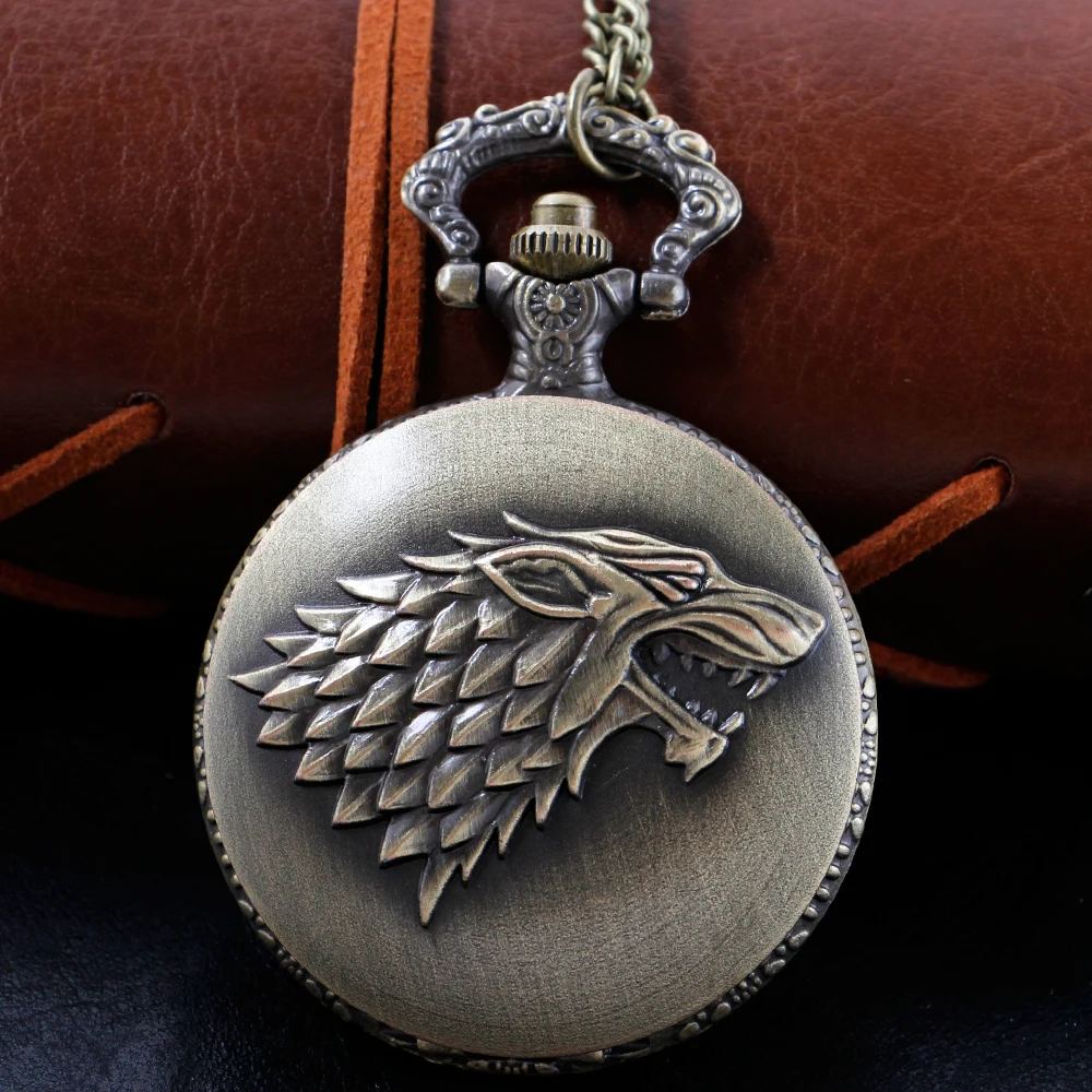 Bronze Antique Western Werewolf Embossed Quartz Pocket Watch Vintage Men's Fob Chain Clock Children's and Women's Gift