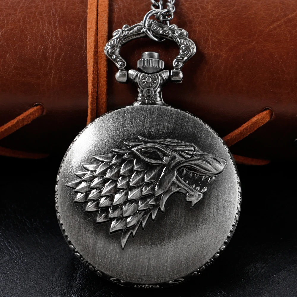 Bronze Antique Western Werewolf Embossed Quartz Pocket Watch Vintage Men's Fob Chain Clock Children's and Women's Gift