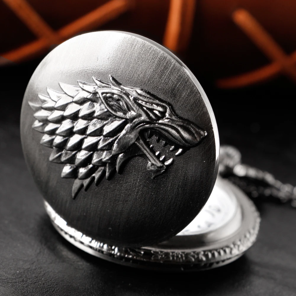Bronze Antique Western Werewolf Embossed Quartz Pocket Watch Vintage Men's Fob Chain Clock Children's and Women's Gift