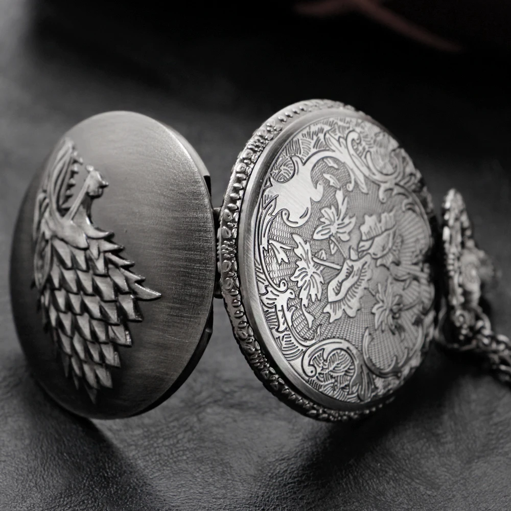 Bronze Antique Western Werewolf Embossed Quartz Pocket Watch Vintage Men's Fob Chain Clock Children's and Women's Gift