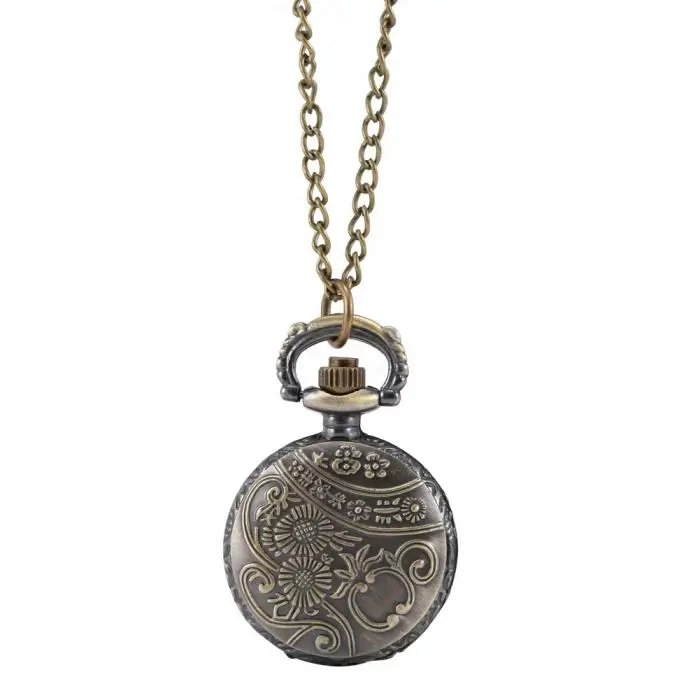 Fashion Vintage Retro Quartz Pocket Watch Alloy Deer Carving Sweater Chain Necklace Pendant Clock Gifts