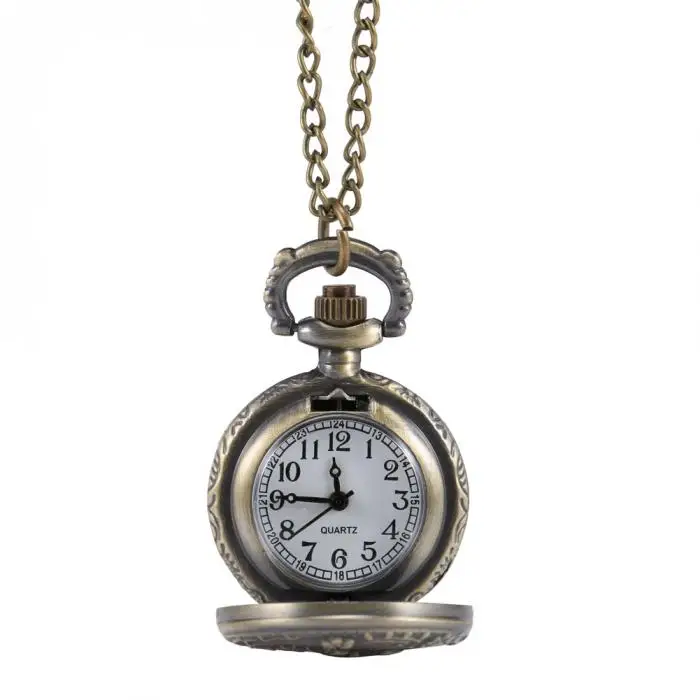 Fashion Vintage Retro Quartz Pocket Watch Alloy Deer Carving Sweater Chain Necklace Pendant Clock Gifts