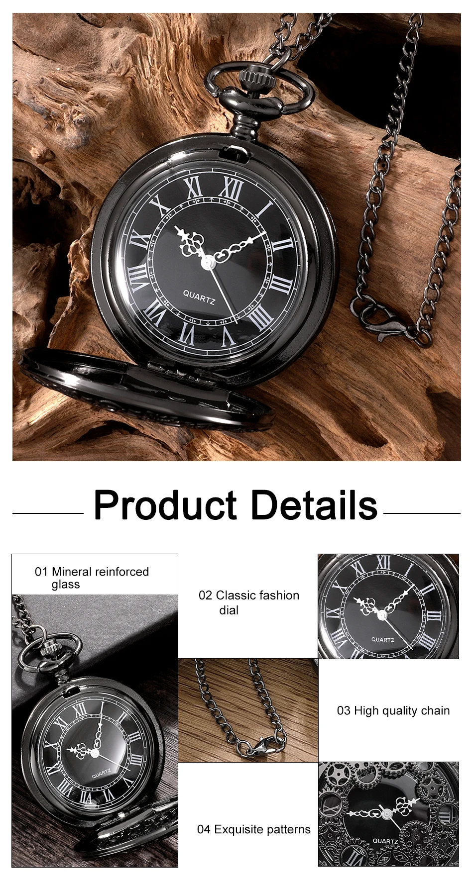 1pcs Punk Copper Retro Hollow Gear Hollow Quartz Pocket Watch Necklace Hanging Bracelet Men and Women with Chain Gift