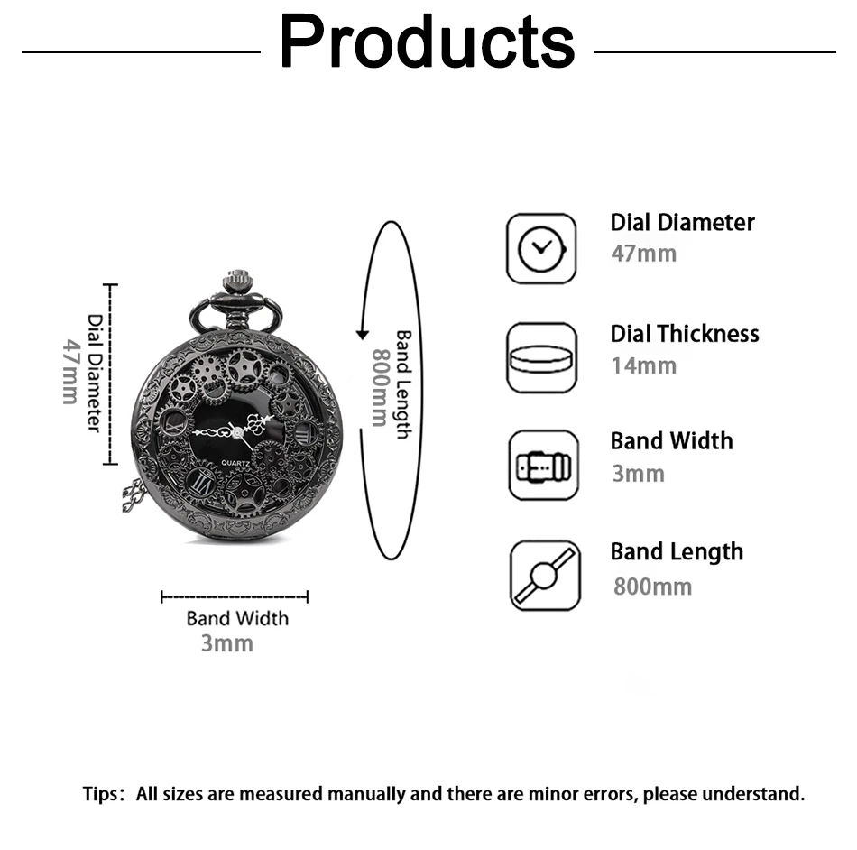 1pcs Punk Copper Retro Hollow Gear Hollow Quartz Pocket Watch Necklace Hanging Bracelet Men and Women with Chain Gift