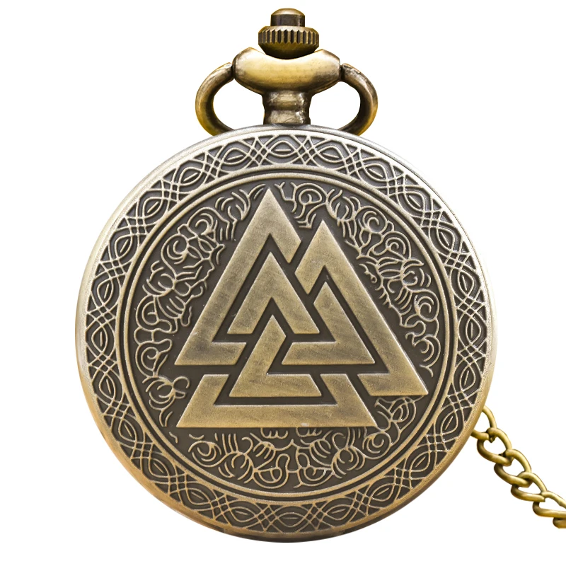 Retro Bronze Steampunk Flip-Top Male And Female Student Gifts Quartz Necklace Valkyry Triangle Commemorative Pocket Watch