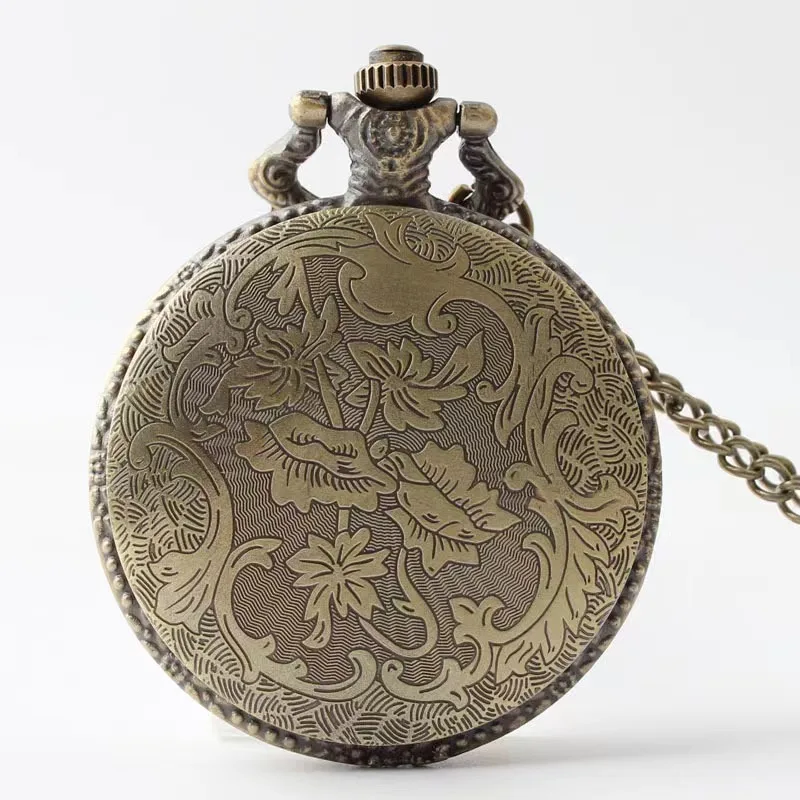 Bronze Roaring Lion Head Embossed Personality Necklace Pocket Watch Arabic Numerals White Dial