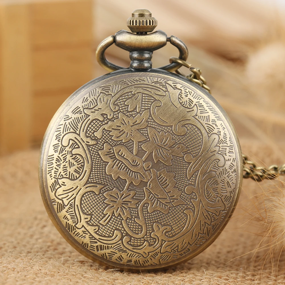 Elegance Flowers Bronze Hollow Hunter Pocket Watch Quartz Movement Vintage Exquisite Lady Jewelry Pendant Clock Gifts 2019