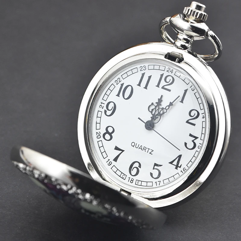 Vintage Silvery Steampunk Cutout Carved Quartz Pocket Watch Necklace Pendant Clock Chain Men Women Chain Gift