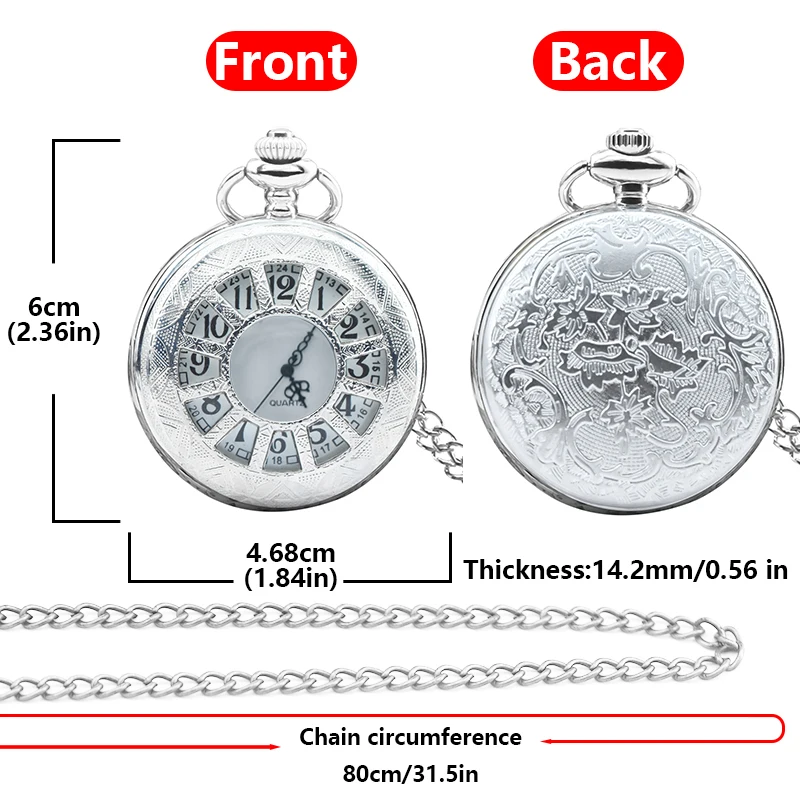 Vintage Silvery Steampunk Cutout Carved Quartz Pocket Watch Necklace Pendant Clock Chain Men Women Chain Gift