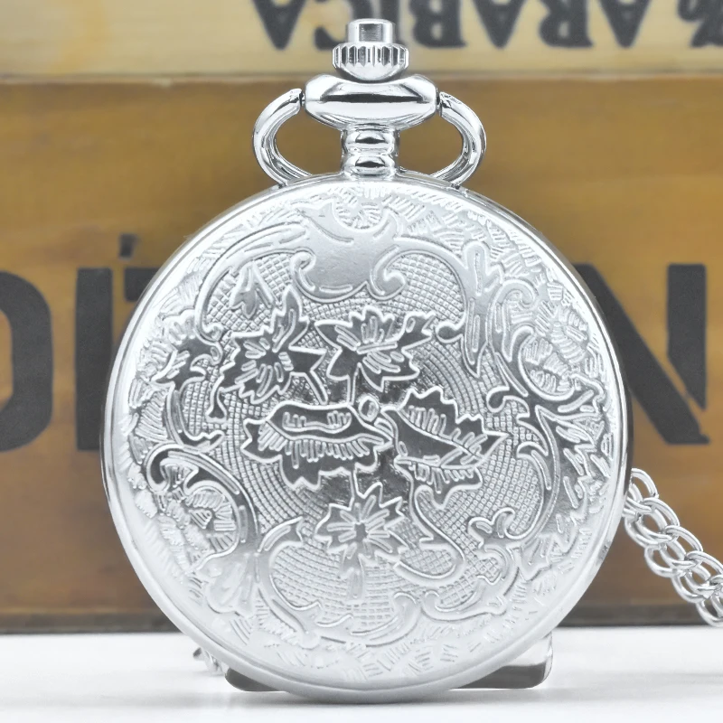 Vintage Silvery Steampunk Cutout Carved Quartz Pocket Watch Necklace Pendant Clock Chain Men Women Chain Gift
