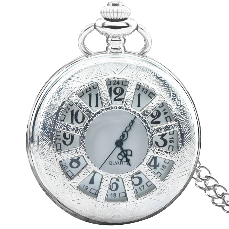 Vintage Silvery Steampunk Cutout Carved Quartz Pocket Watch Necklace Pendant Clock Chain Men Women Chain Gift