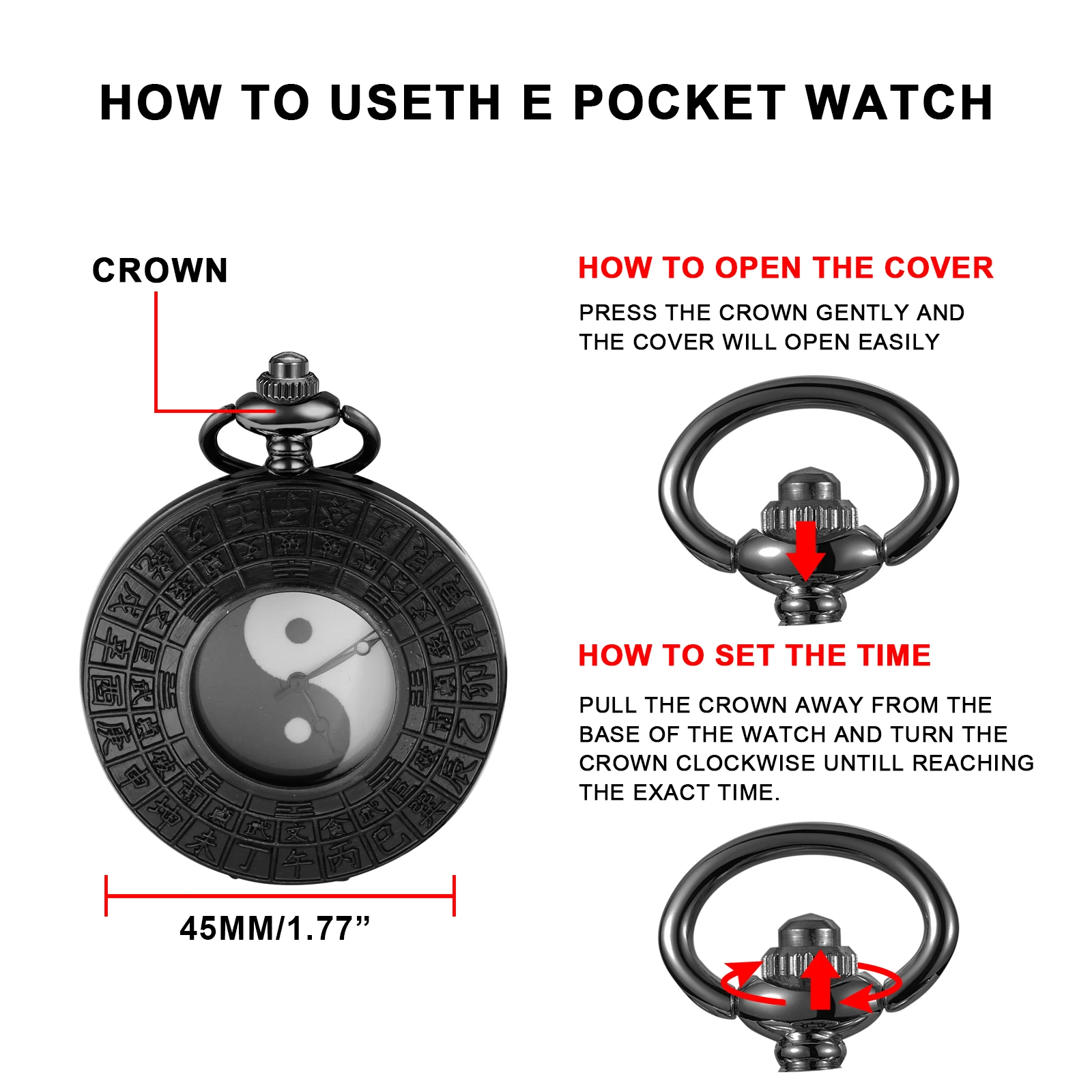 New Black White Text Quartz Pocket Watch Men's High Quality Necklace Timing Pendant Women's Jewelry Accessories Gift Cf1564