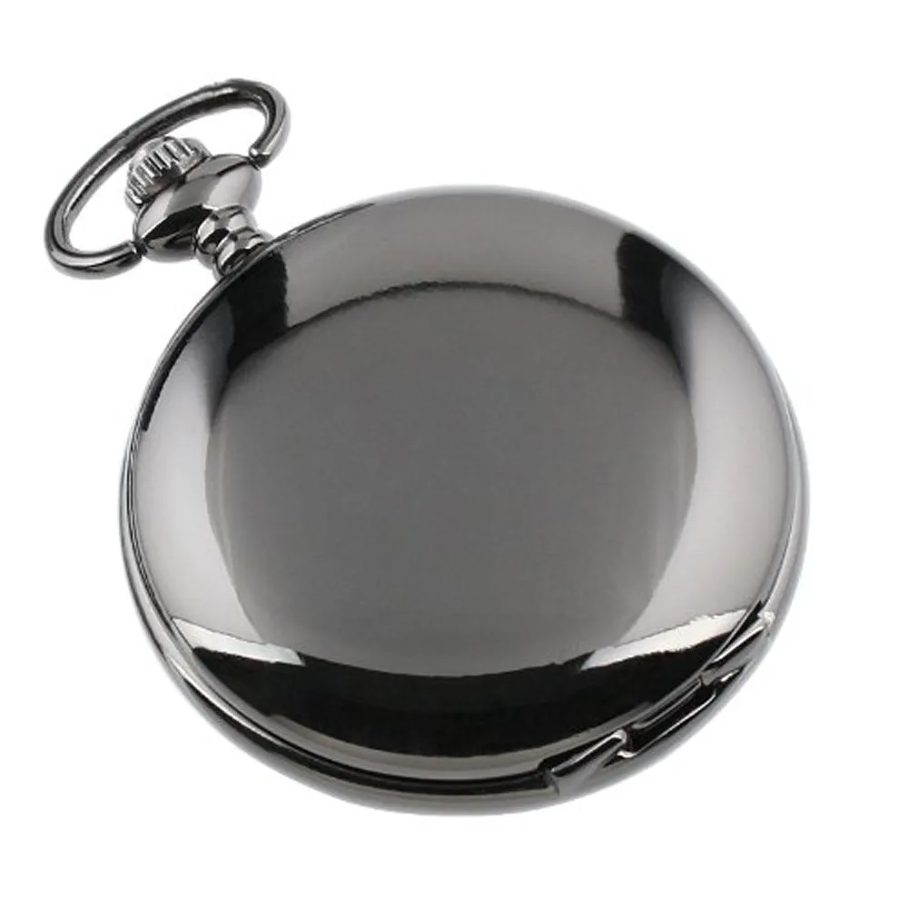 Retro Black Fashion Silver Smooth Steampunk Quartz Pocket Watch Stainless Steel Pendant 30CM Chain for Men Women relogio