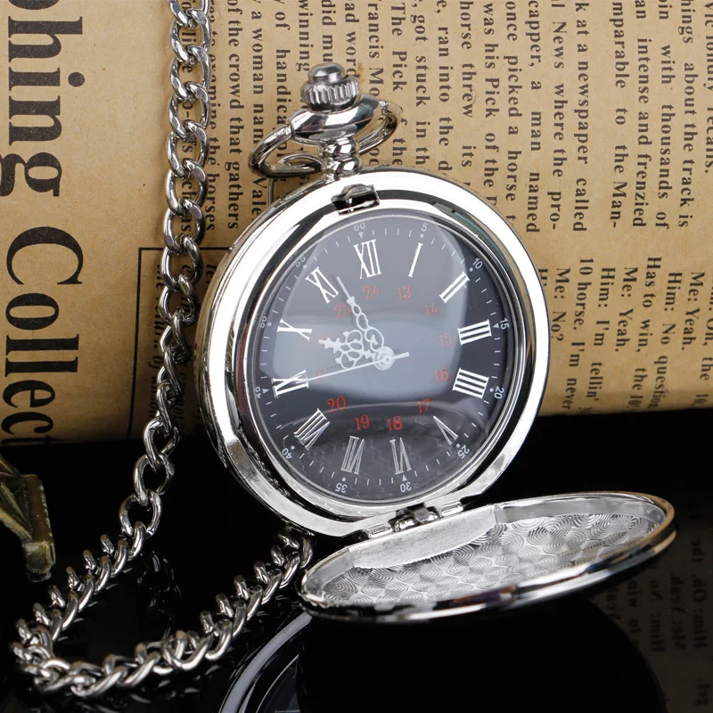 Fashion Design Fob Chain Smooth steel Quartz Pocket Watch Vintage Roman Nmber Dial Pendant Fob Watch Gifts Clock Relogio DeBolso