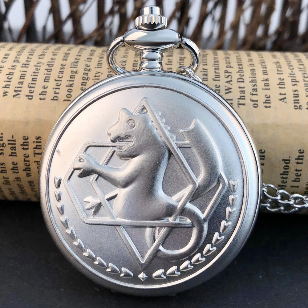 Simple Silver Fullmetal Alchemist Quartz Pocket Watch Anime Clock Design Pendant Fans Necklace Chain Gifts