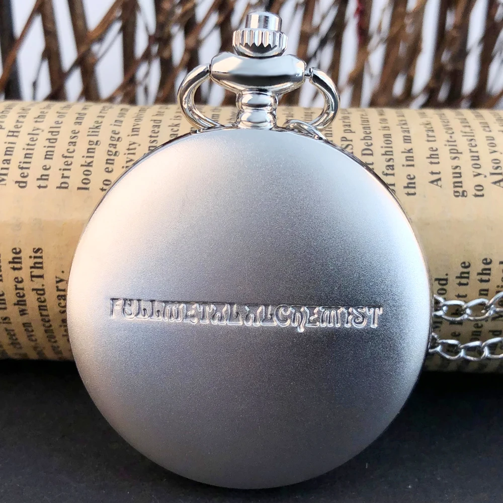 Simple Silver Fullmetal Alchemist Quartz Pocket Watch Anime Clock Design Pendant Fans Necklace Chain Gifts