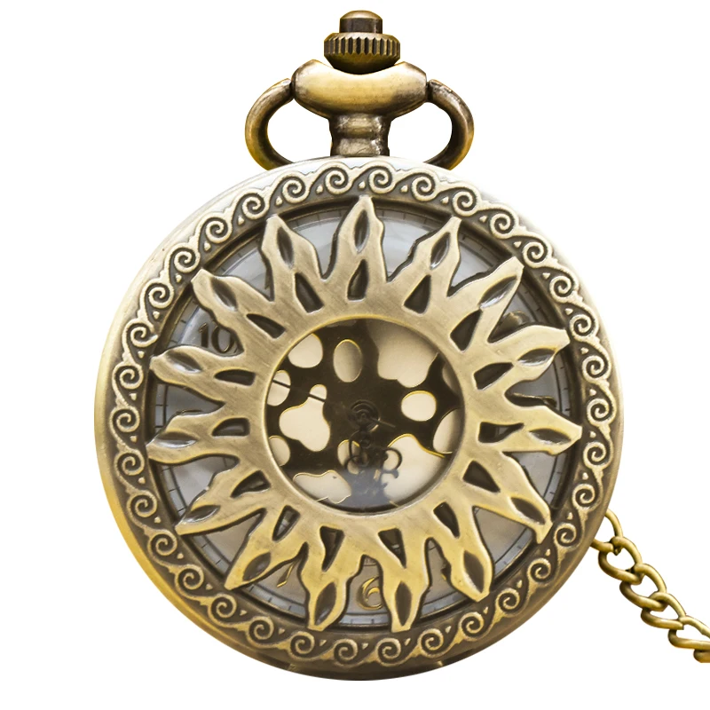Vintage Bronze Steampunk Cutout Engraving Quartz Pocket Watch Necklace Pendant Clock Chain Men Women Chain Gift