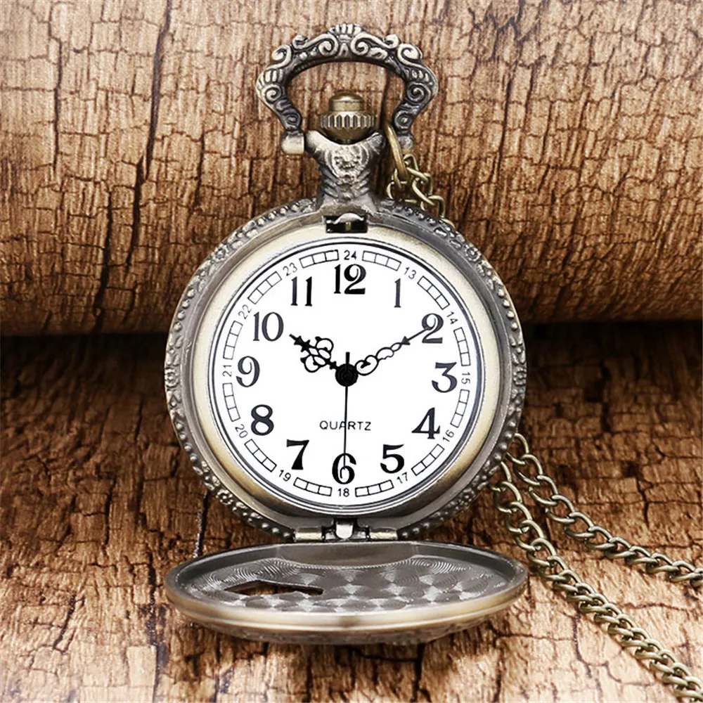 Bronze Hollow Eagle Carved Quartz Pocket Watch Pendant Necklace Holiday Gift for Men and Women