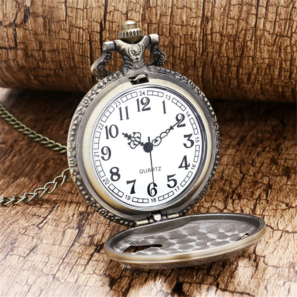 Bronze Hollow Eagle Carved Quartz Pocket Watch Pendant Necklace Holiday Gift for Men and Women