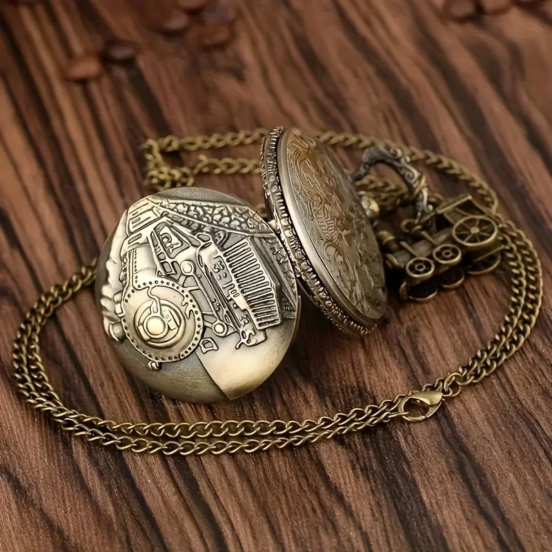 Retro Motorcycle Pattern Quartz Pocket Watch Motorbike MOTO Design Pendant Fob Watch Chain Gifts for Men Montre À Gousset